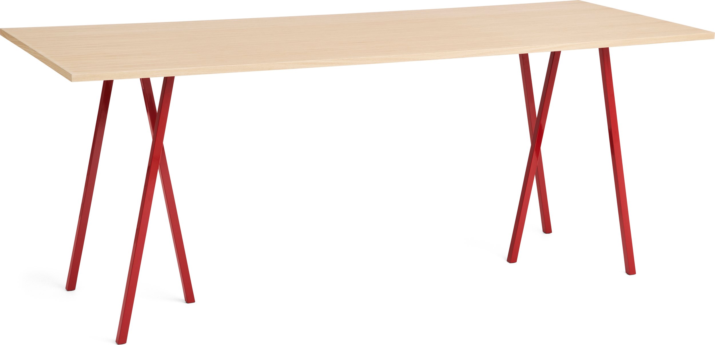 Stół Loop Stand wysoki 250 cm wzmocniony blat dąb lakierowany nogi czerwone