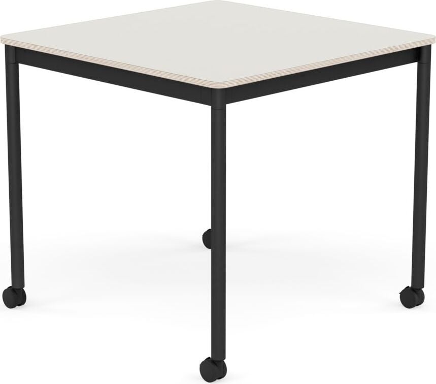 Stół na kółkach Base kwadratowy 80 cm biały nanolaminat nogi czarne