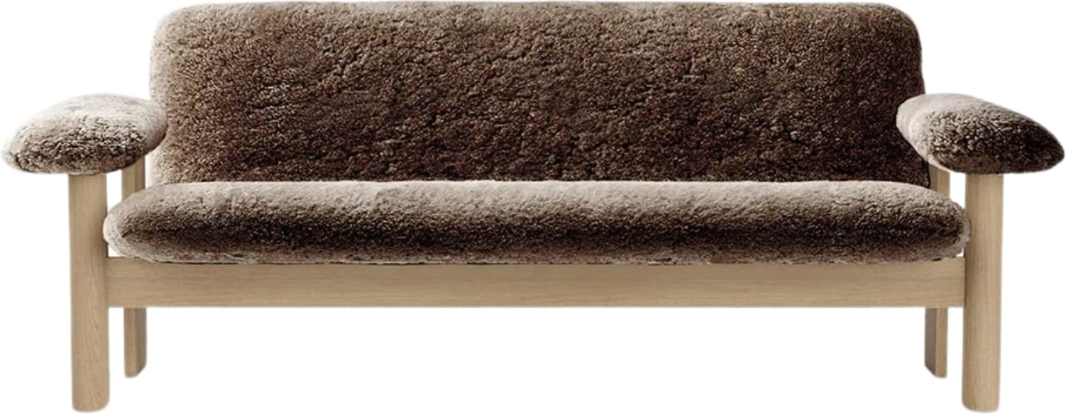 Sofa dwuosobowa Brasilia Sheepskin brązowa na dębowych nogach