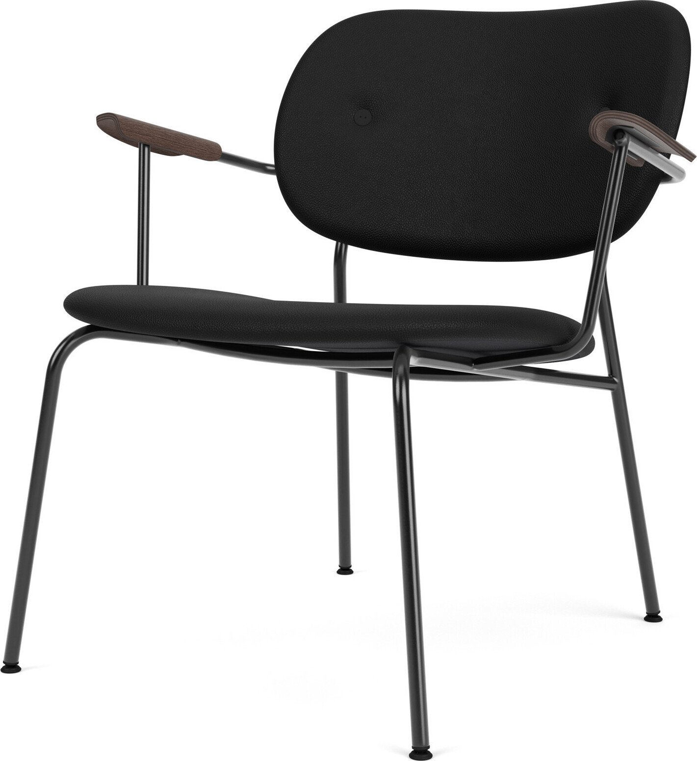 Krzesło Co Sierra niskie czarne skórzane z podłokietnikami na czarnych nogach