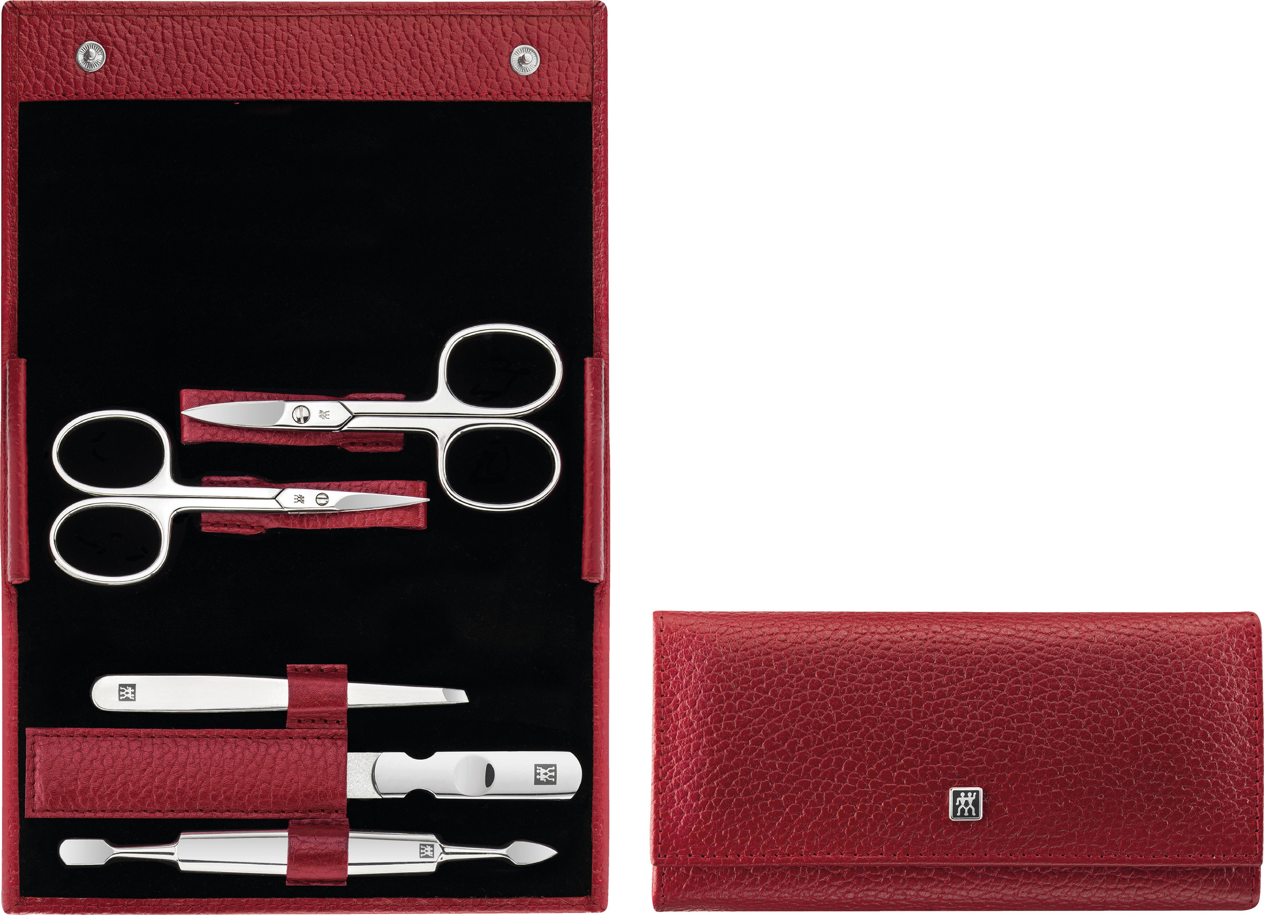 Akcesoria do manicure Classic Inox czerwone z nożyczkami w skórzanym etui 5 el.