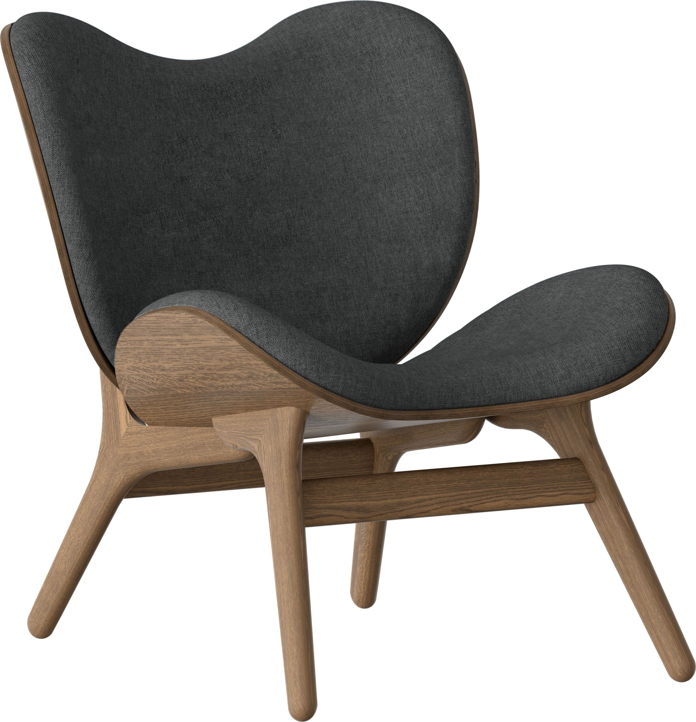 Fotel Conversation Piece ciemnoszary na ciemnych dębowych nogach