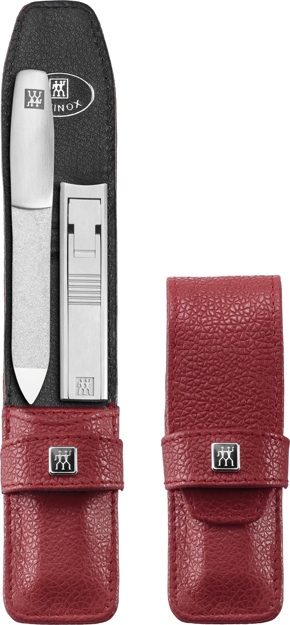 Akcesoria do manicure Twinox czerwone w skórzanym etui 2 el.