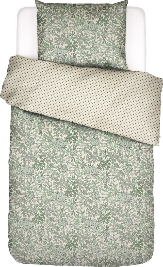Pościel Ophelia 155 x 220 cm zielona z poszewką na poduszkę 80 x 80 cm zapięcie suwak