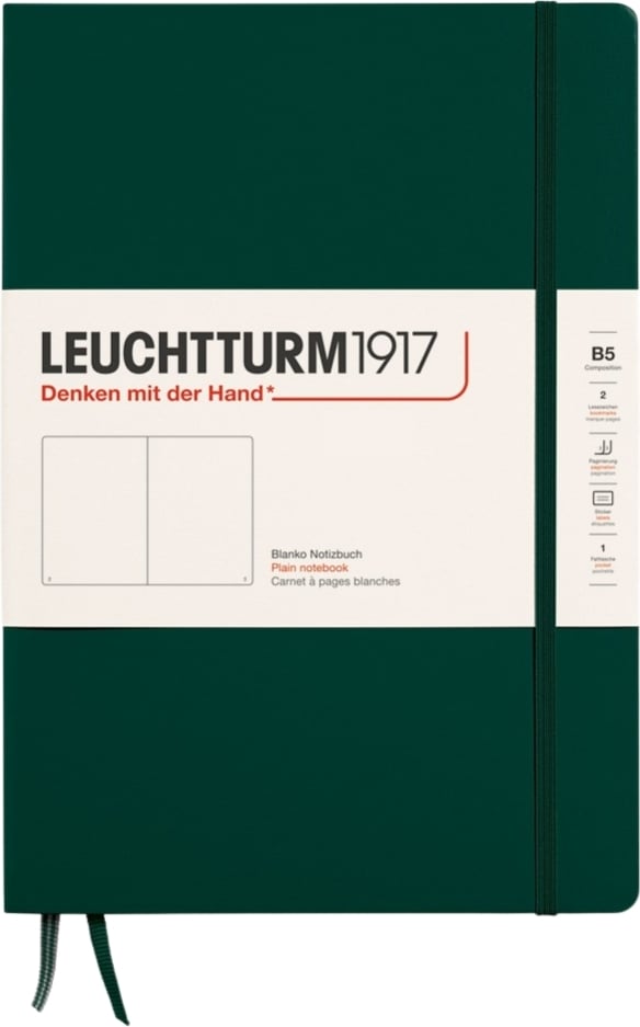 Notes gładki w twardej oprawie Leuchtturm 1917 B5 219 stron leśna zieleń 80 g/m²