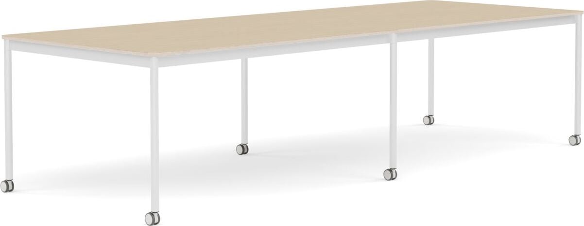 Stół na kółkach Base 110 x 300 cm okleina dąb lakierowany nogi białe