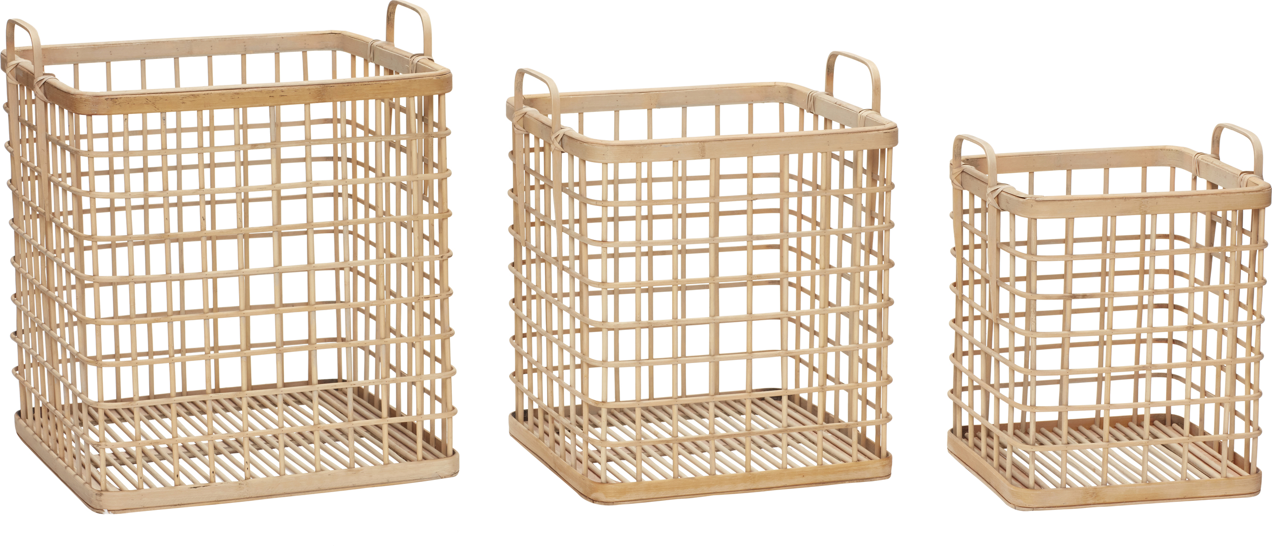 Koszyk Hübsch kwadratowy naturalne drewno bambusowy z uchwytami 3 szt.