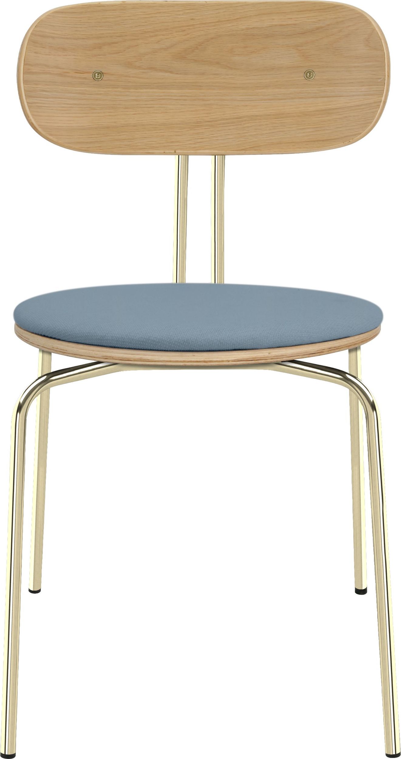Krzesło Curious błękitne z tapicerowanym siedziskiem na mosiężnych nogach