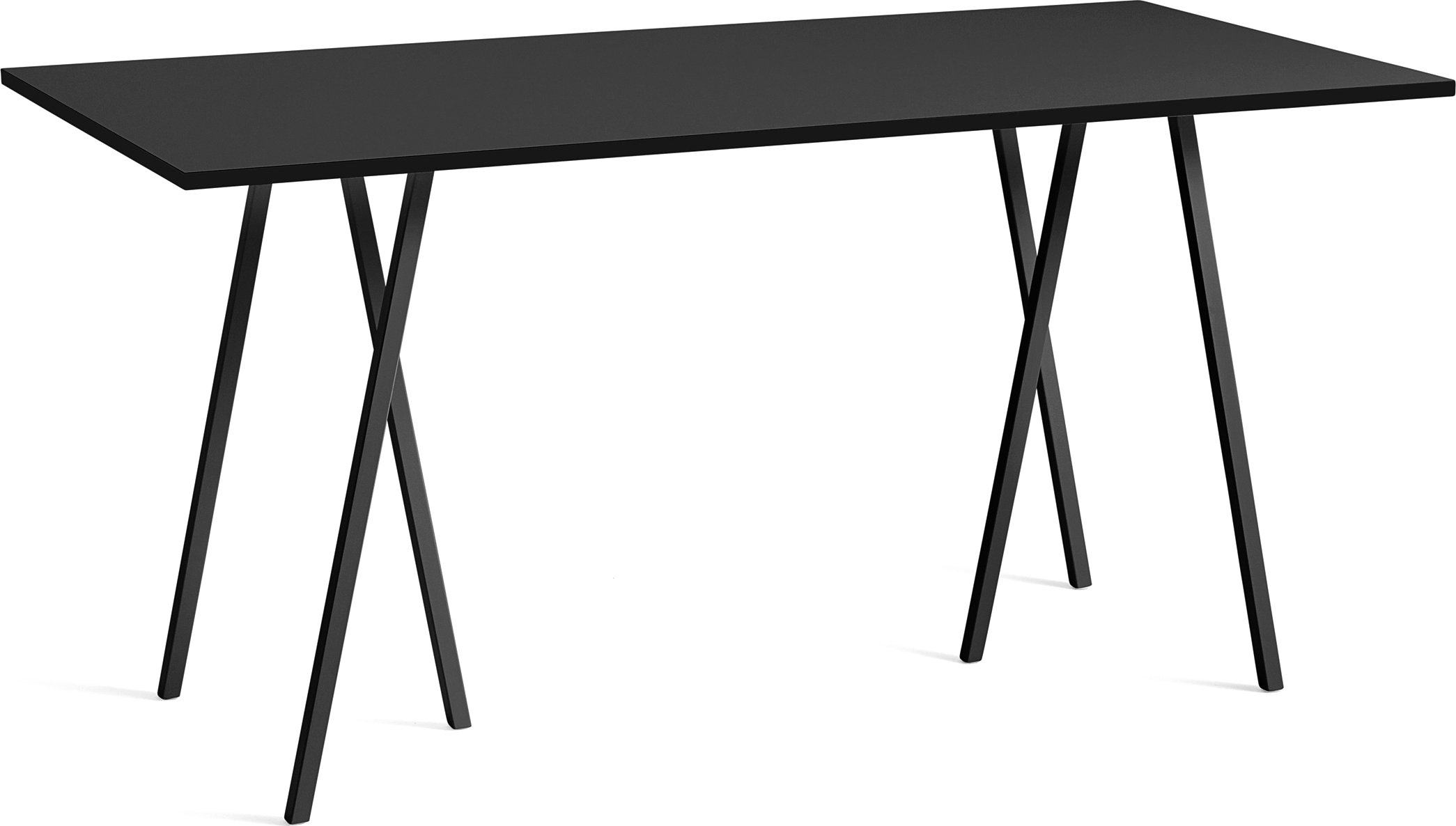 Stół Loop Stand wysoki 200 cm wzmocniony blat jesion z czarnym linoleum nogi czarne