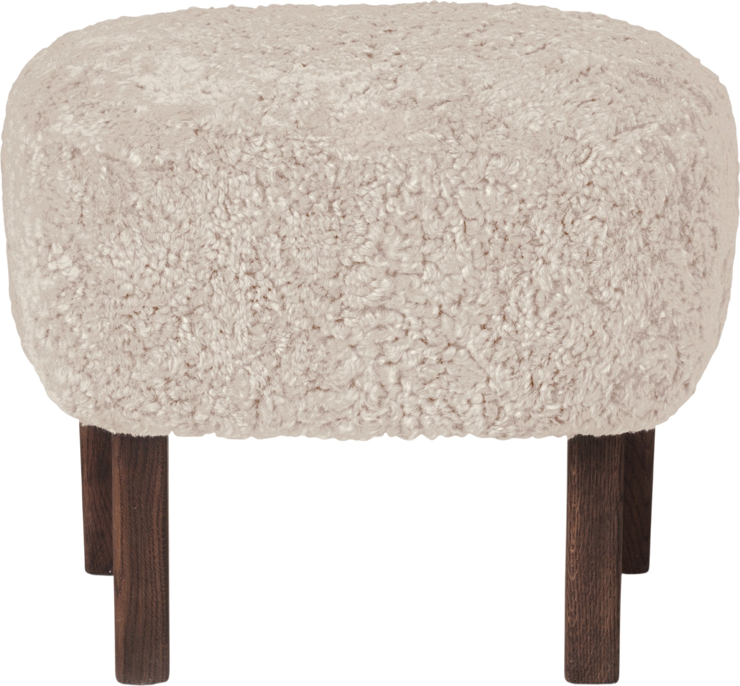 Podnóżek Ingeborg Sheepskin kremowy na ciemnych dębowych nogach