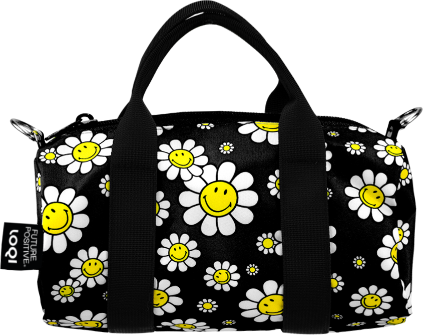 Torba LOQI Weekender Artist Smiley Flowers S czarna z recyklingu