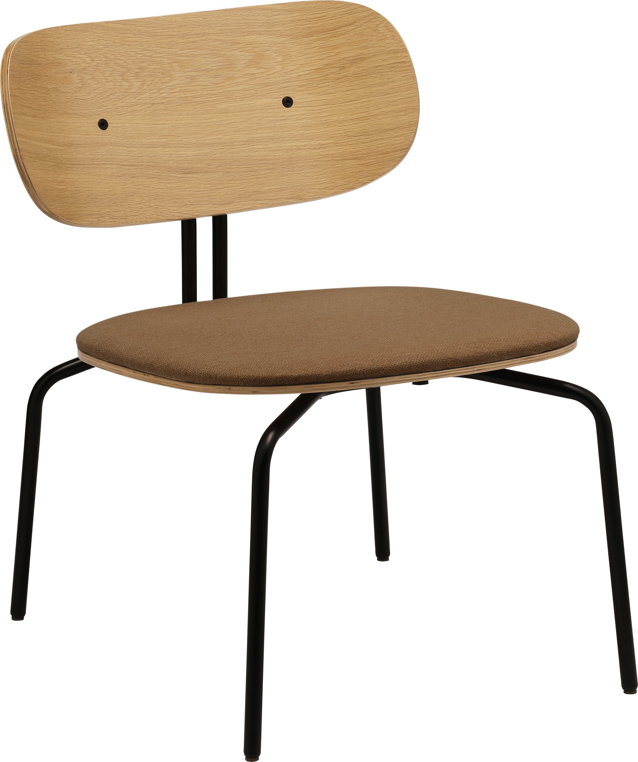 Krzesło Curious Lounge brązowe z tapicerowanym siedziskiem na czarnych nogach