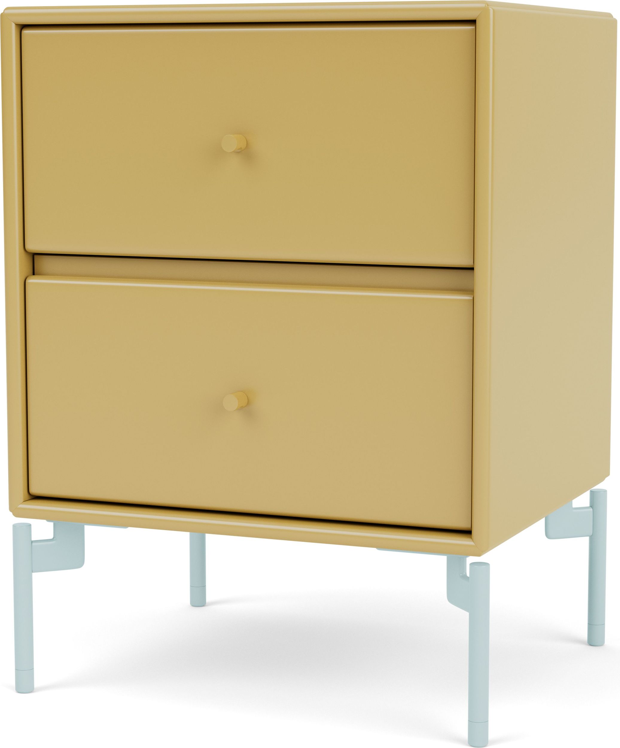 Szafka nocna Drift musztardowa na jasnobłękitnych nogach