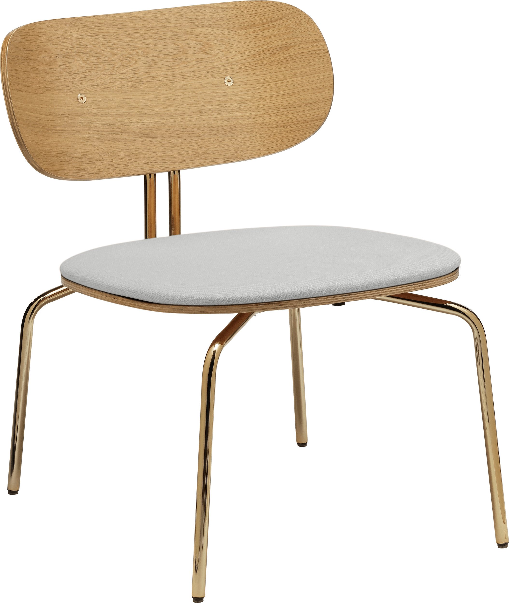 Krzesło Curious Lounge jasnoszare z tapicerowanym siedziskiem na mosiężnych nogach