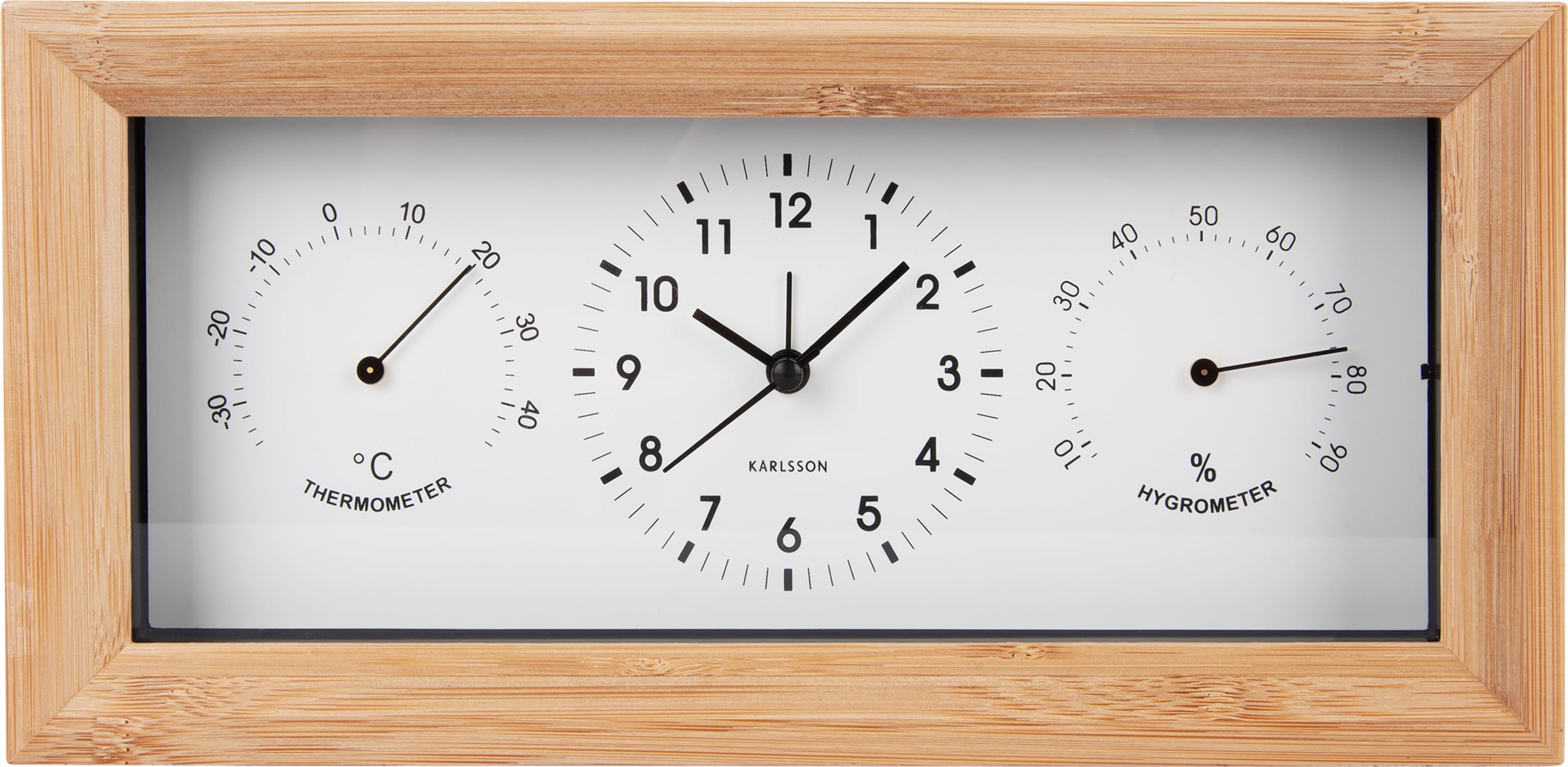 Budzik Neat Bamboo prostokątny biały