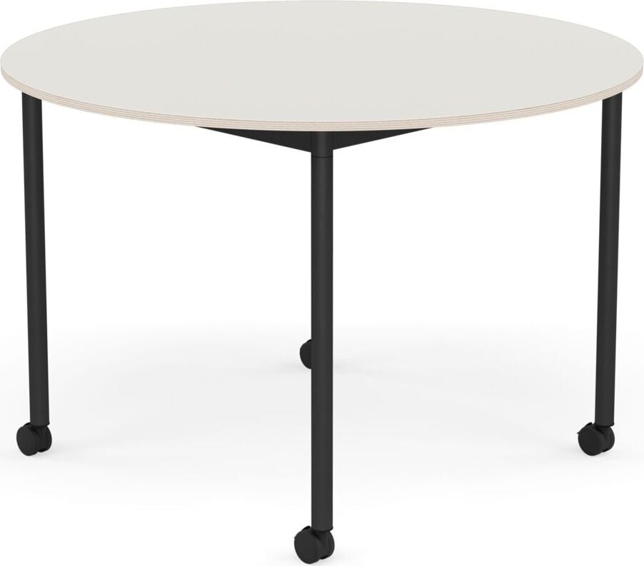 Stół na kółkach Base okrągły 110 cm biały nanolaminat nogi czarne