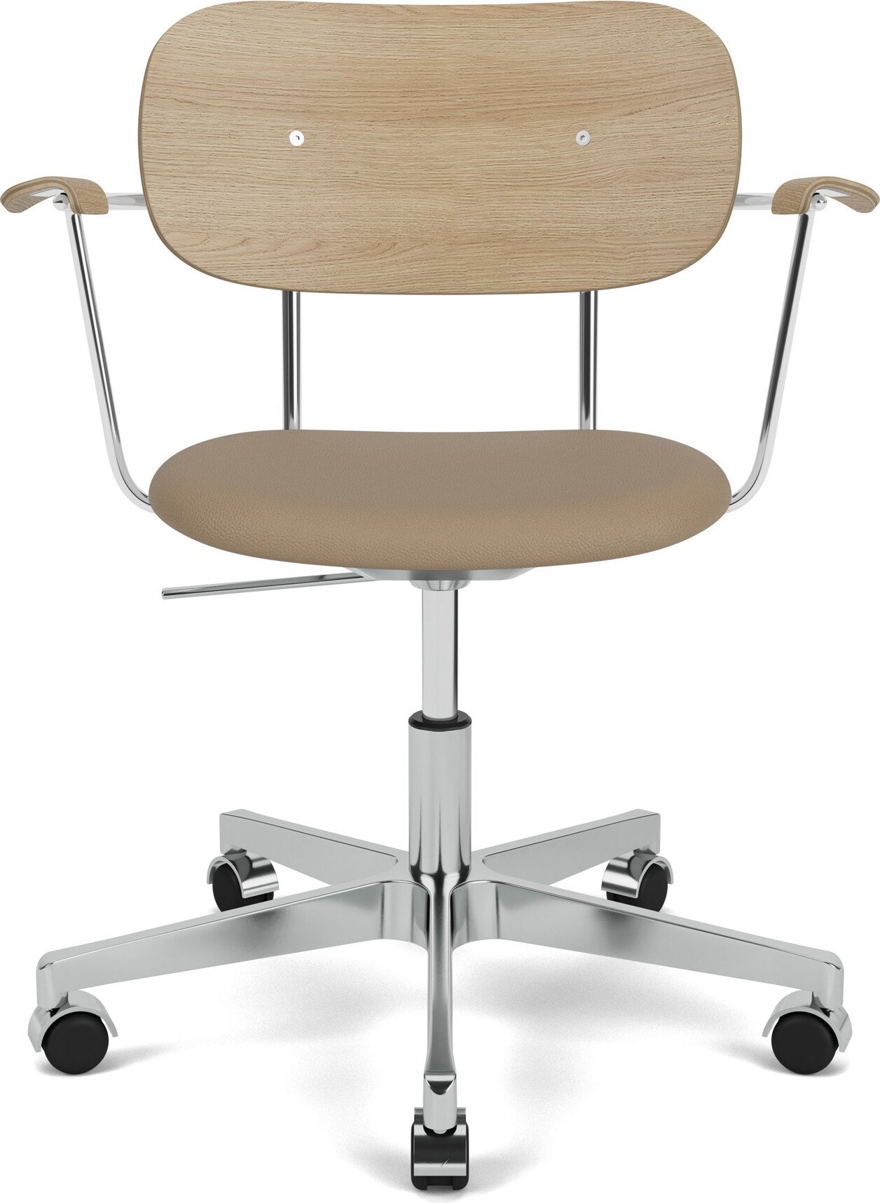 Krzesło obrotowe Co Sierra jasnobrązowe oparcie jasny dąb siedzisko skórzane z podłokietnikami