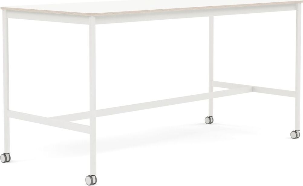 Stół na kółkach Base 85 x 190 x 95 cm biały laminowany nogi białe