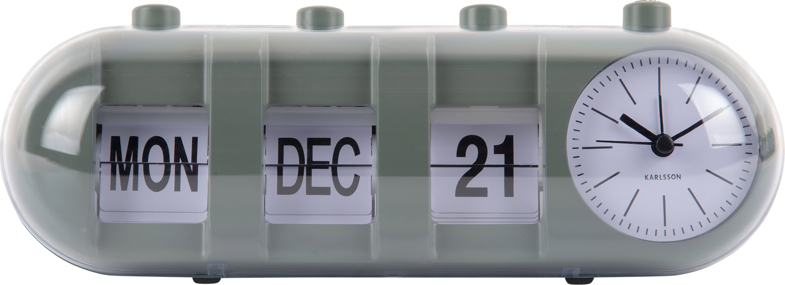 Budzik Retro Tube Calendar Flip ciemnooliwkowy