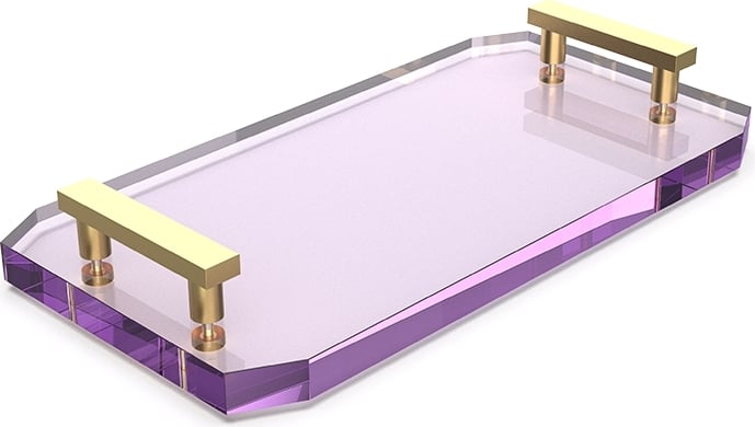 Taca łazienkowa Kristall fioletowa ze złotymi matowymi uchwytami