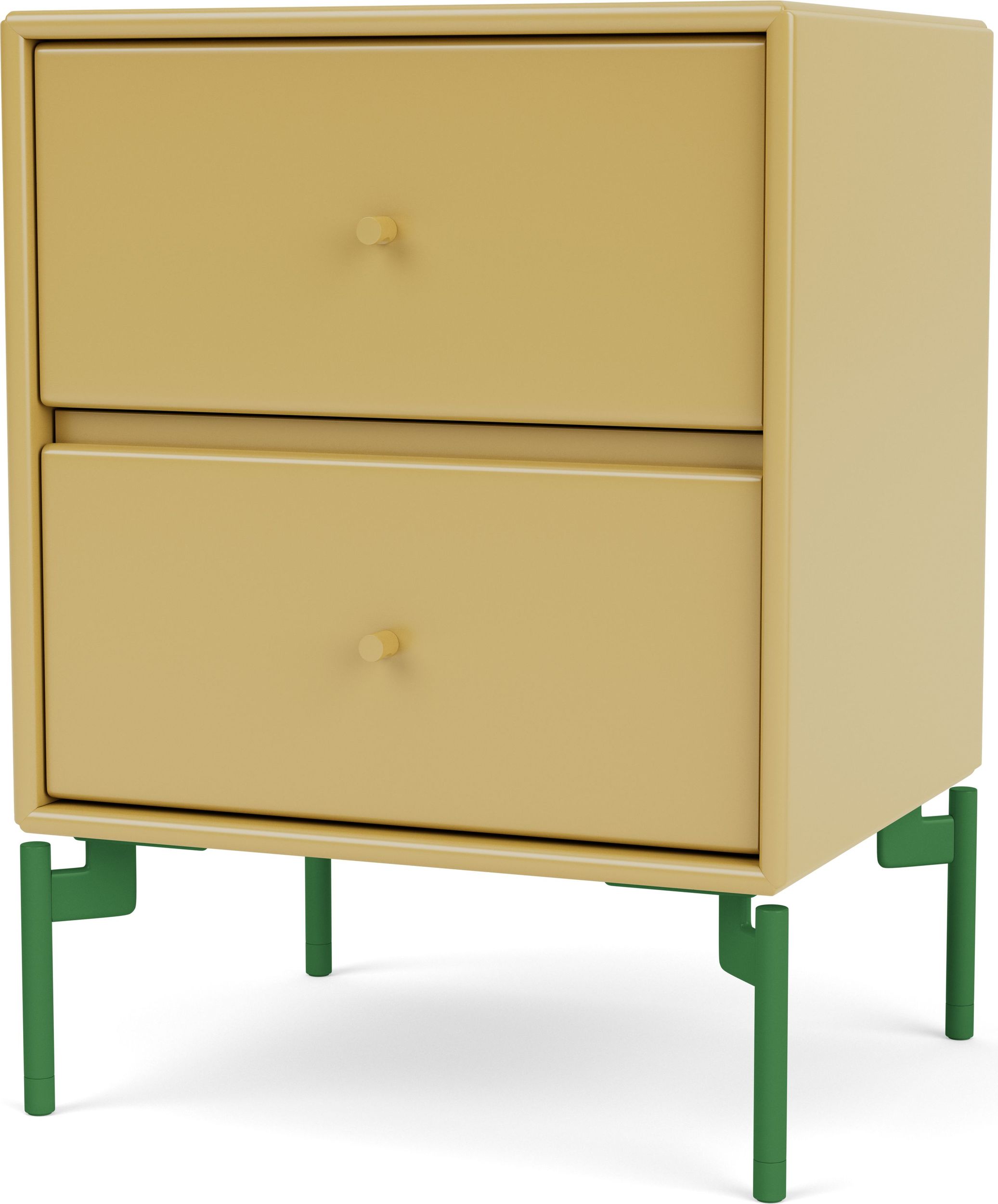 Szafka nocna Drift musztardowa na zielonych nogach