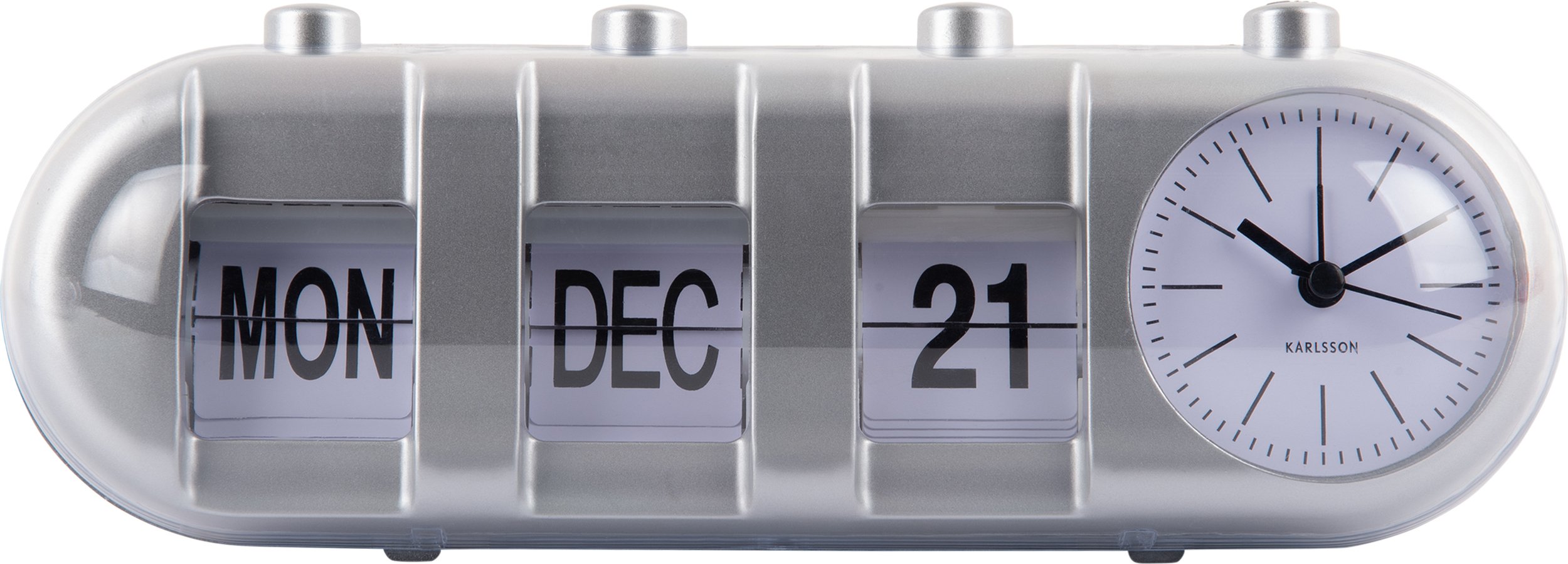 Budzik Retro Tube Calendar Flip srebrny