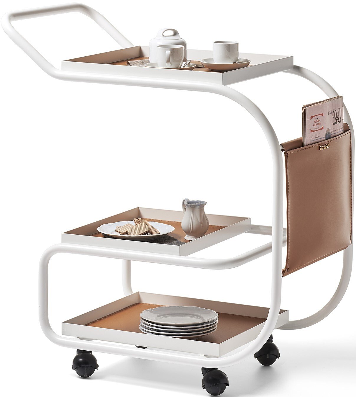 Stolik na kółkach Zenzer brązowo-biały