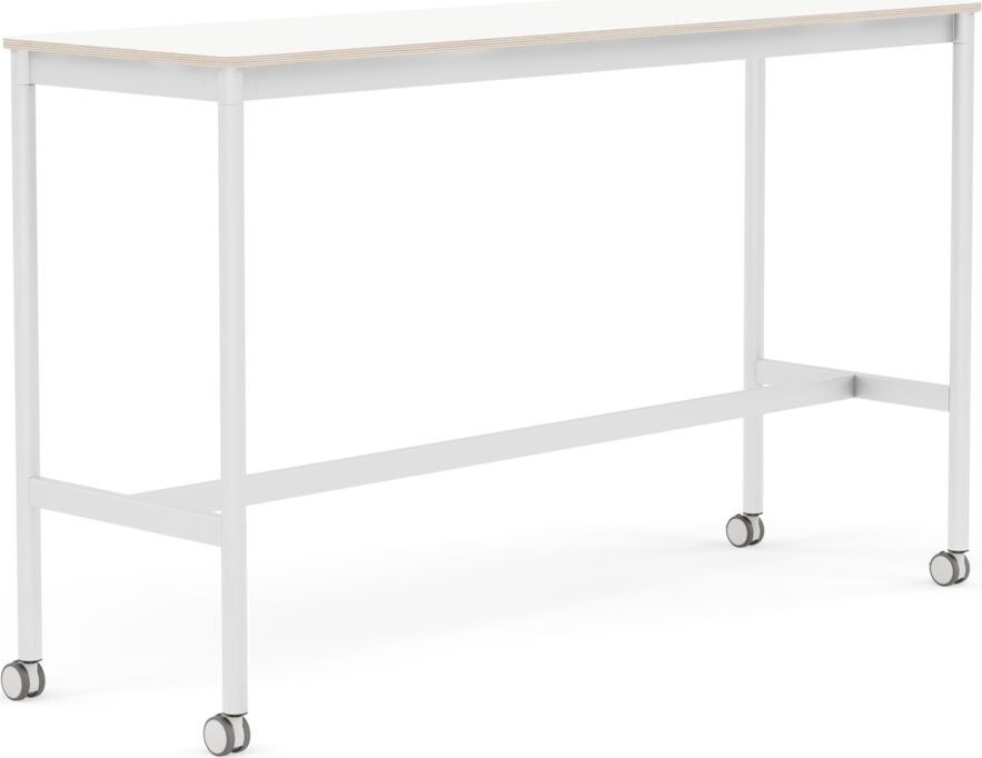 Stół na kółkach Base 50 x 160 x 95 cm biały laminowany nogi białe