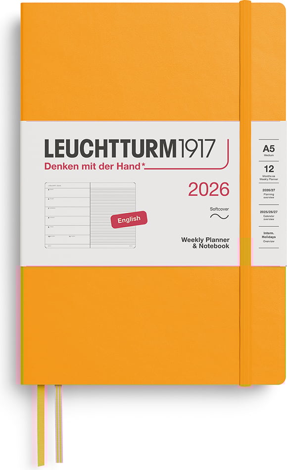 Planer tygodniowy z notatnikiem w linię w miękkiej oprawie Leuchtturm 1917 2026 EN A5 pomarańczowy