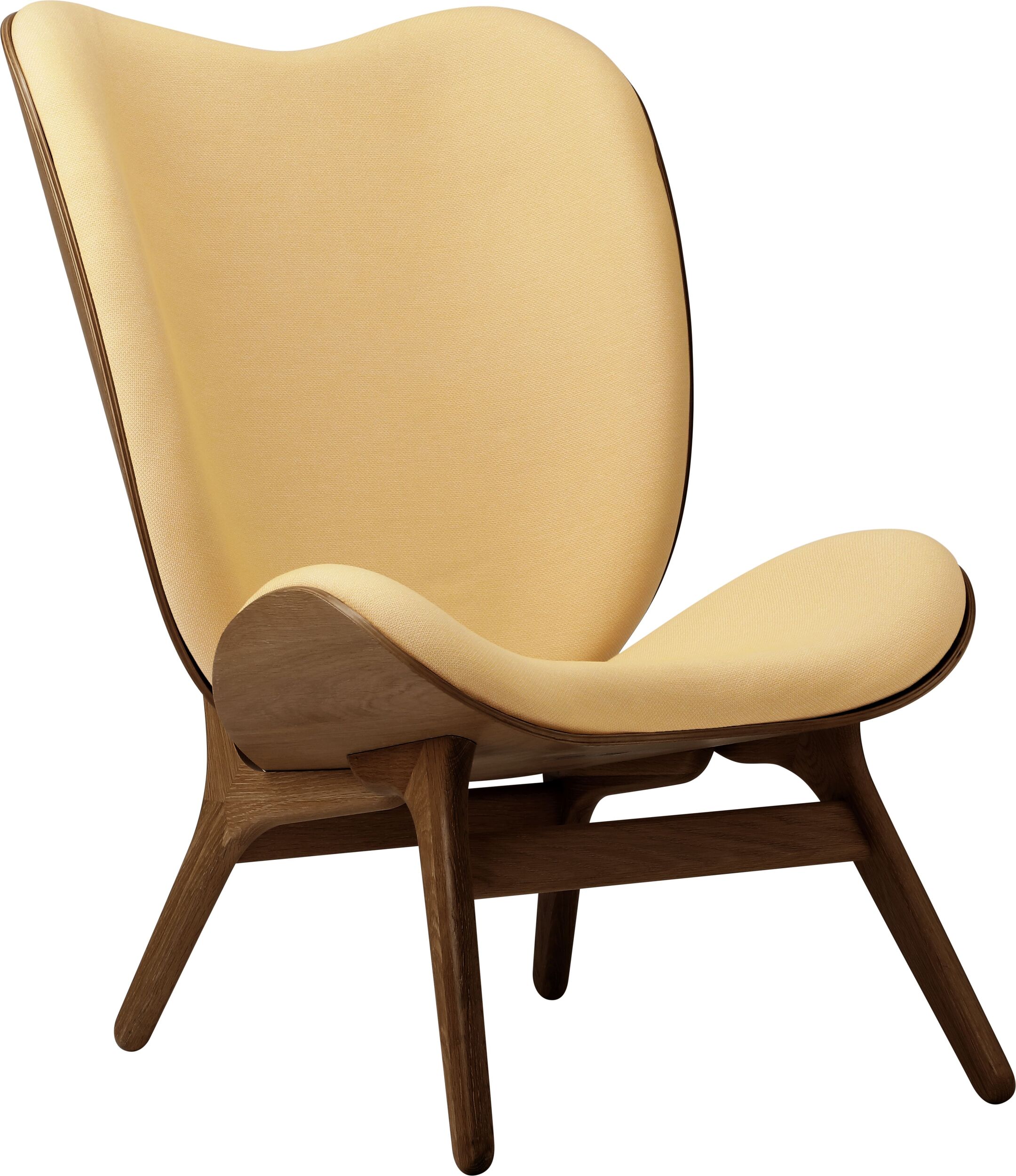 Fotel Conversation Piece 106 cm jasnobeżowy na ciemnych dębowych nogach