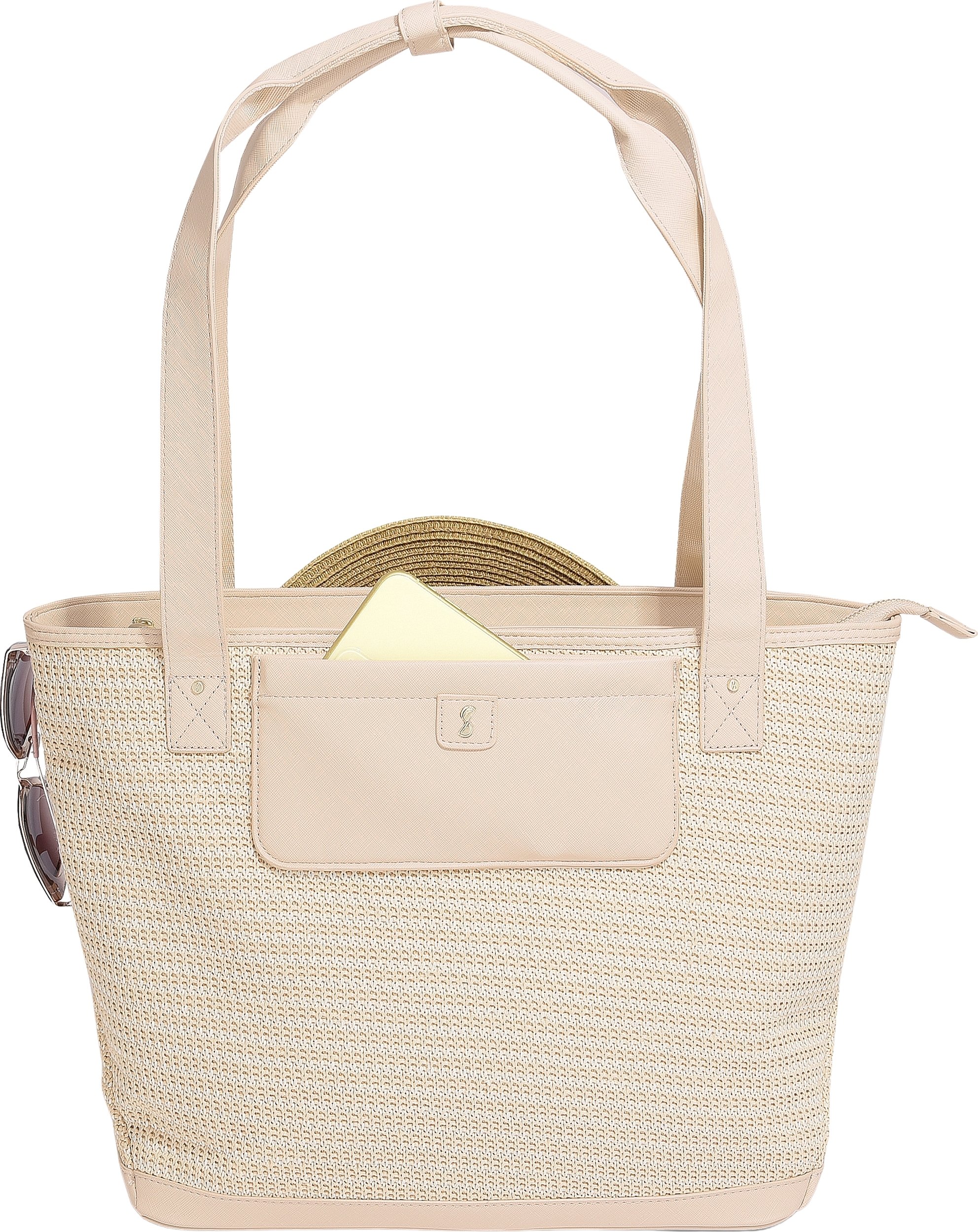 Torba z etui na karty, 2 saszetkami i lusterkiem Stackers Raffia jasnoróżowa