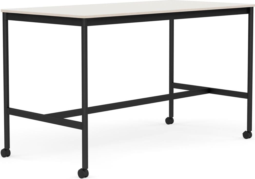 Stół na kółkach Base 80 x 160 x 95 cm biały nanolaminat nogi czarne