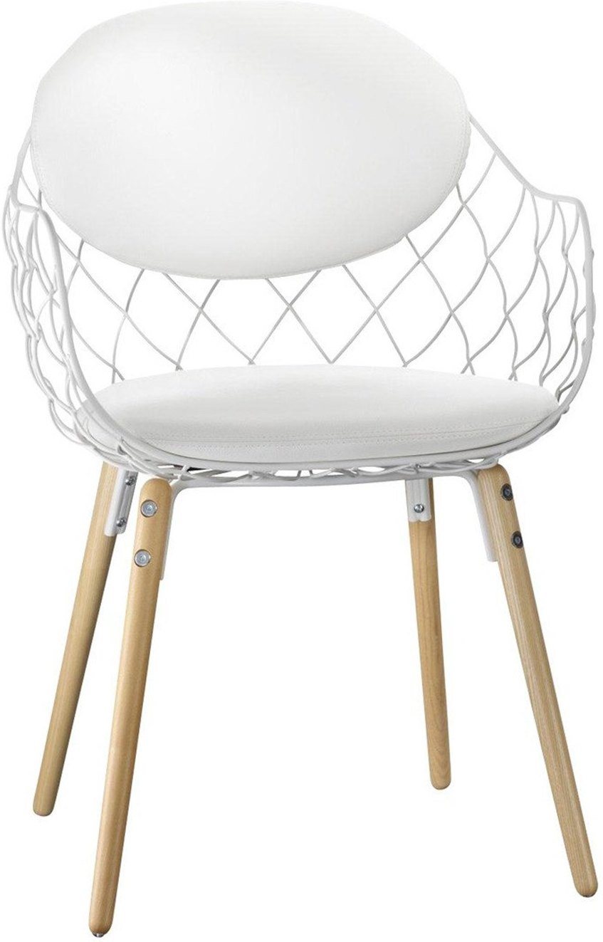 Krzesło Pina białe, materiał skóra, nogi jesion