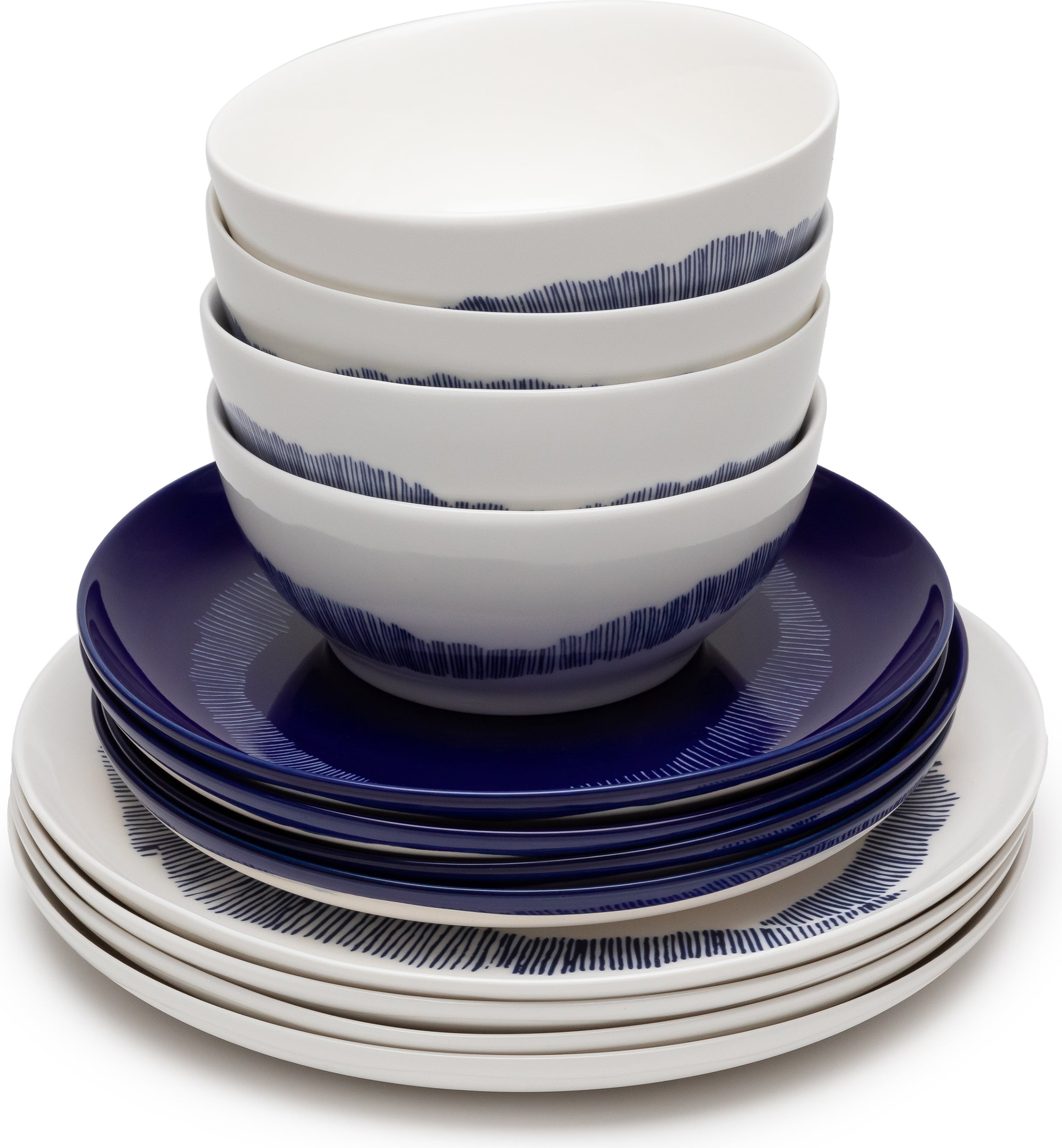 Zestaw obiadowy Feast biało-niebieski 12 el.