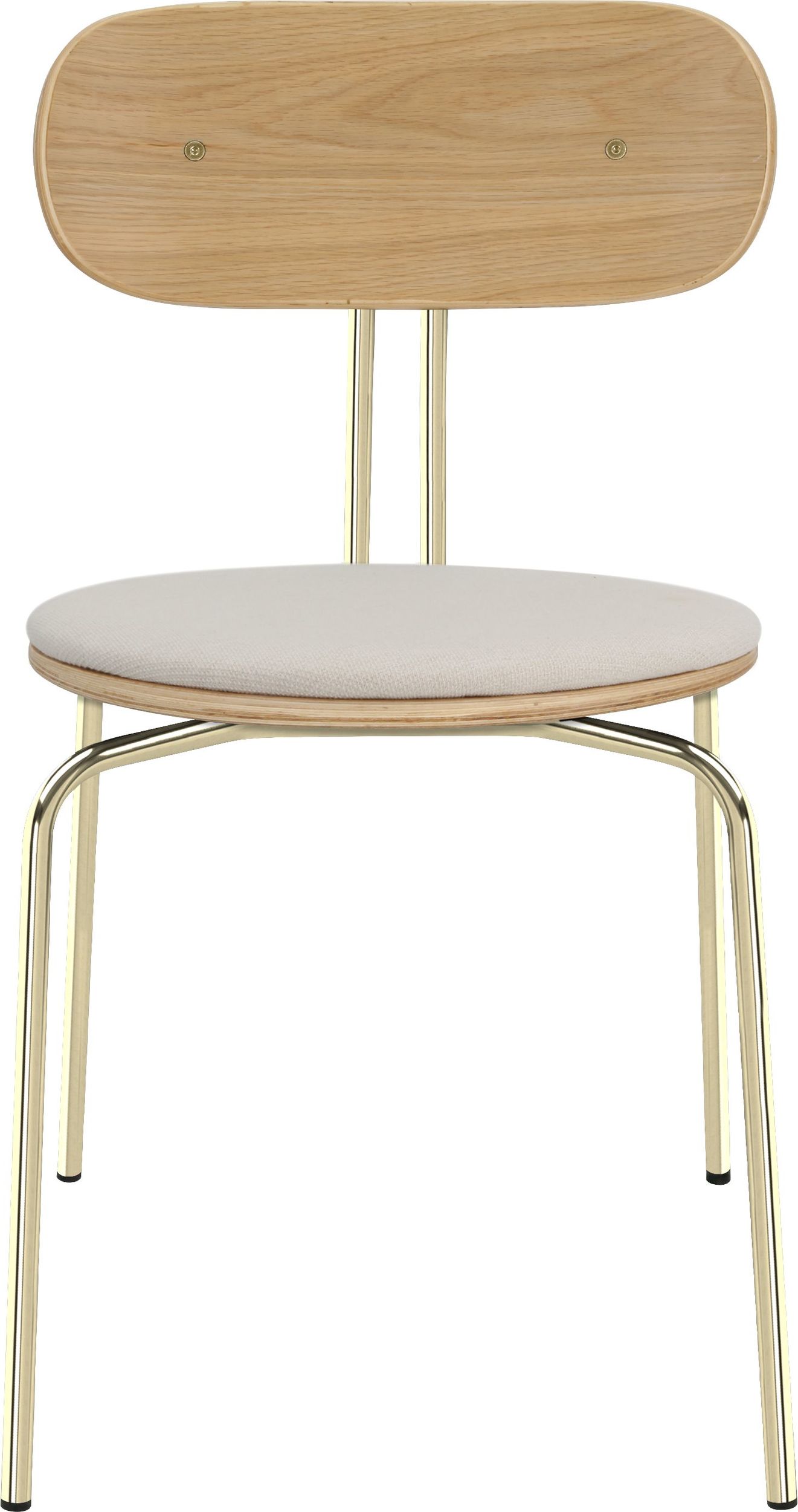 Krzesło Curious jasnopiaskowe z tapicerowanym siedziskiem na mosiężnych nogach