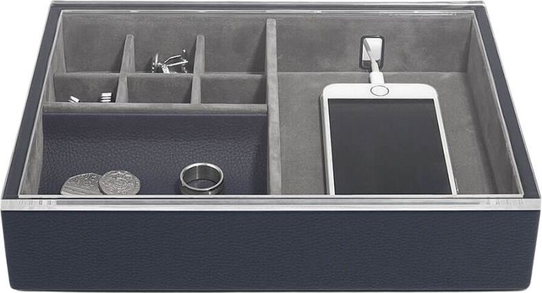 Pudełko na biżuterię i telefon Stackers Pebble Classic granatowe z pokrywką