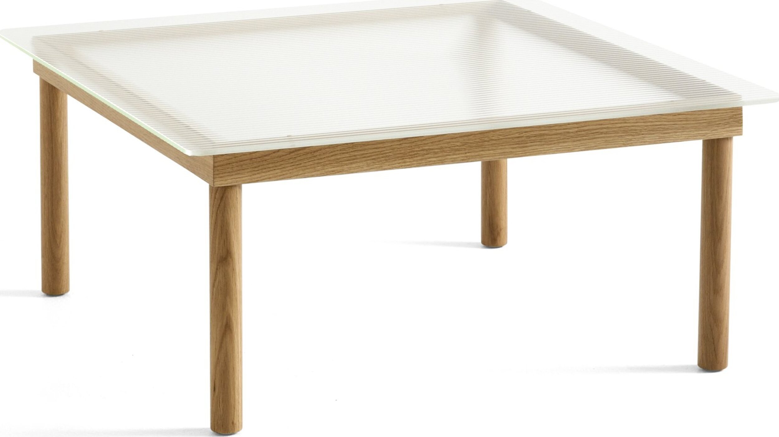 Stolik kawowy Kofi 80 x 80 cm blat szkło ryflowane z nogami dąb