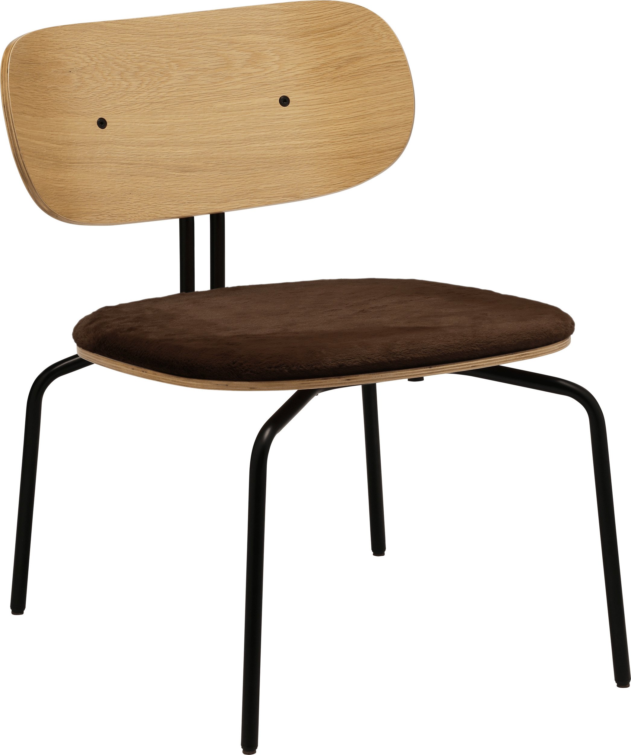 Krzesło Curious Lounge Teddy brązowe z tapicerowanym siedziskiem na czarnych nogach