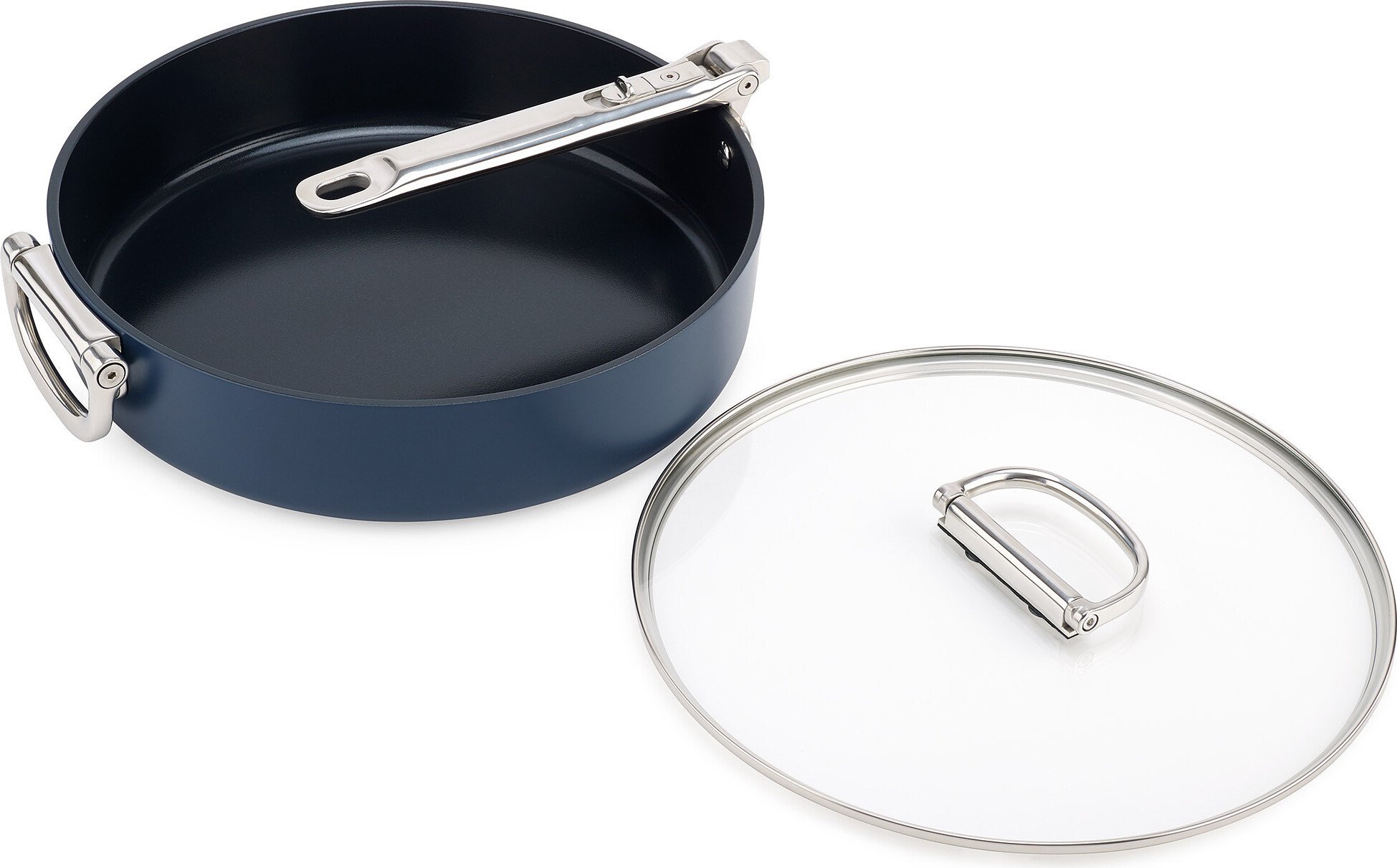 Patelnia Space 28 cm niebieska ze składanymi uchwytami i pokrywką