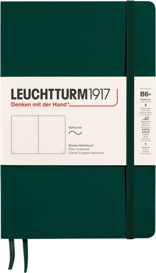 Notes gładki w miękkiej oprawie Leuchtturm 1917 B6+ 123 strony leśna zieleń 80 g/m²