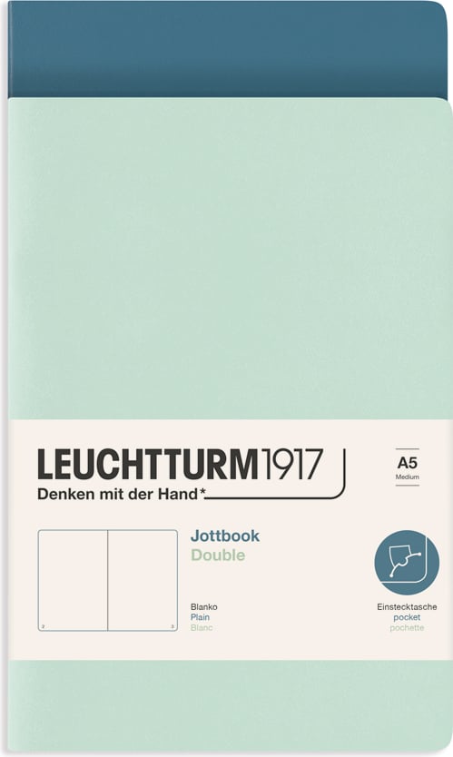 Notesy gładkie w oprawie flex Jottbook A5 miętowy i szaroniebieski 80 g/m² 2 szt.