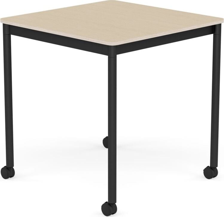 Stół na kółkach Base kwadratowy 70 cm okleina dąb lakierowany nogi czarne