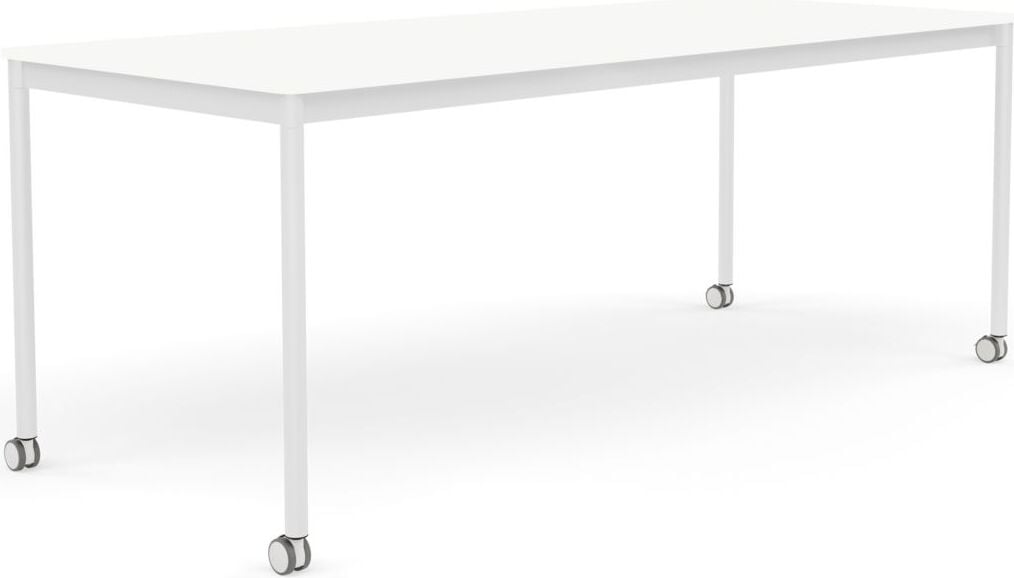 Stół na kółkach Base 80 x 190 cm biały laminowany ABS nogi białe