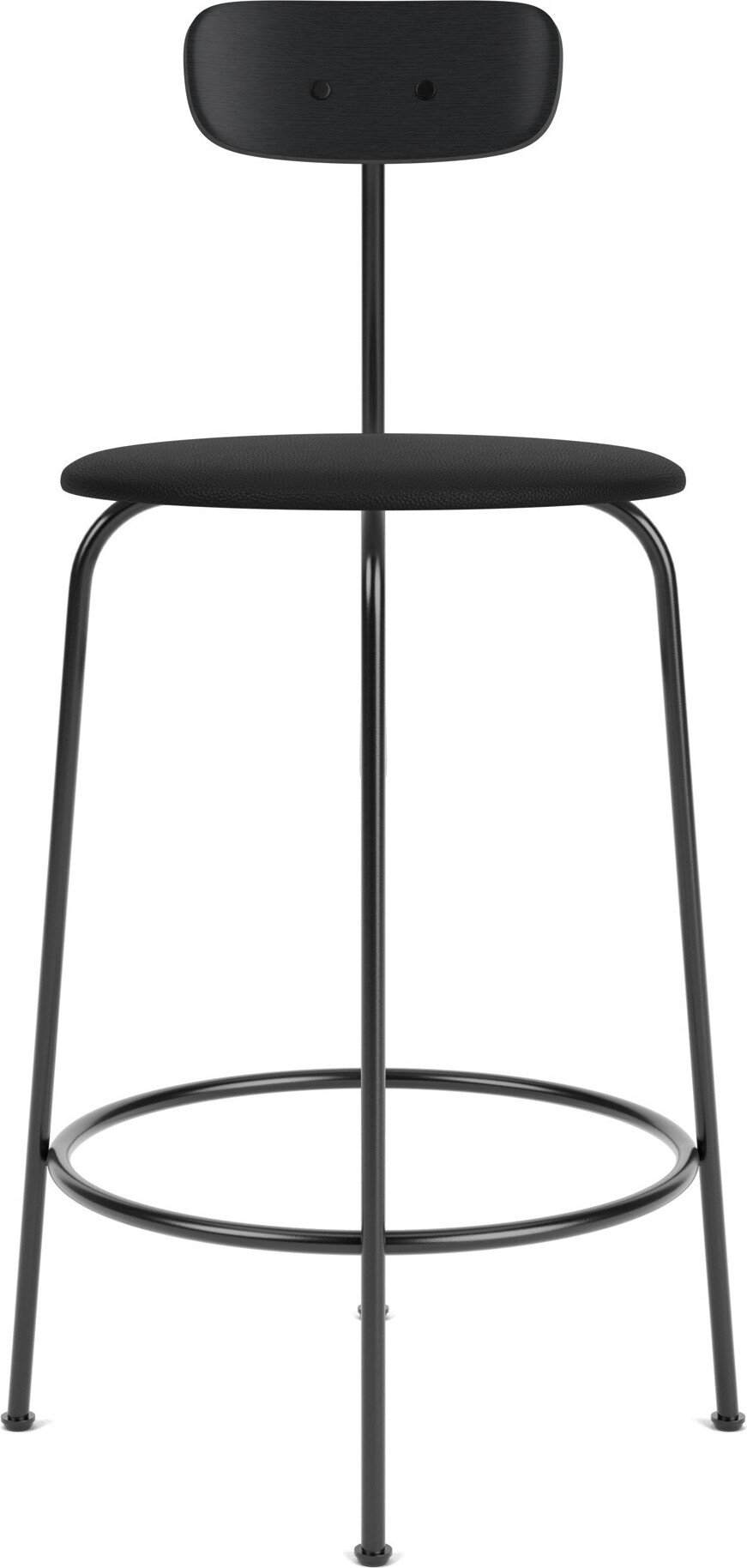 Krzesło barowe Afteroom 92 cm czarne oparcie czarny dąb siedzisko skórzane