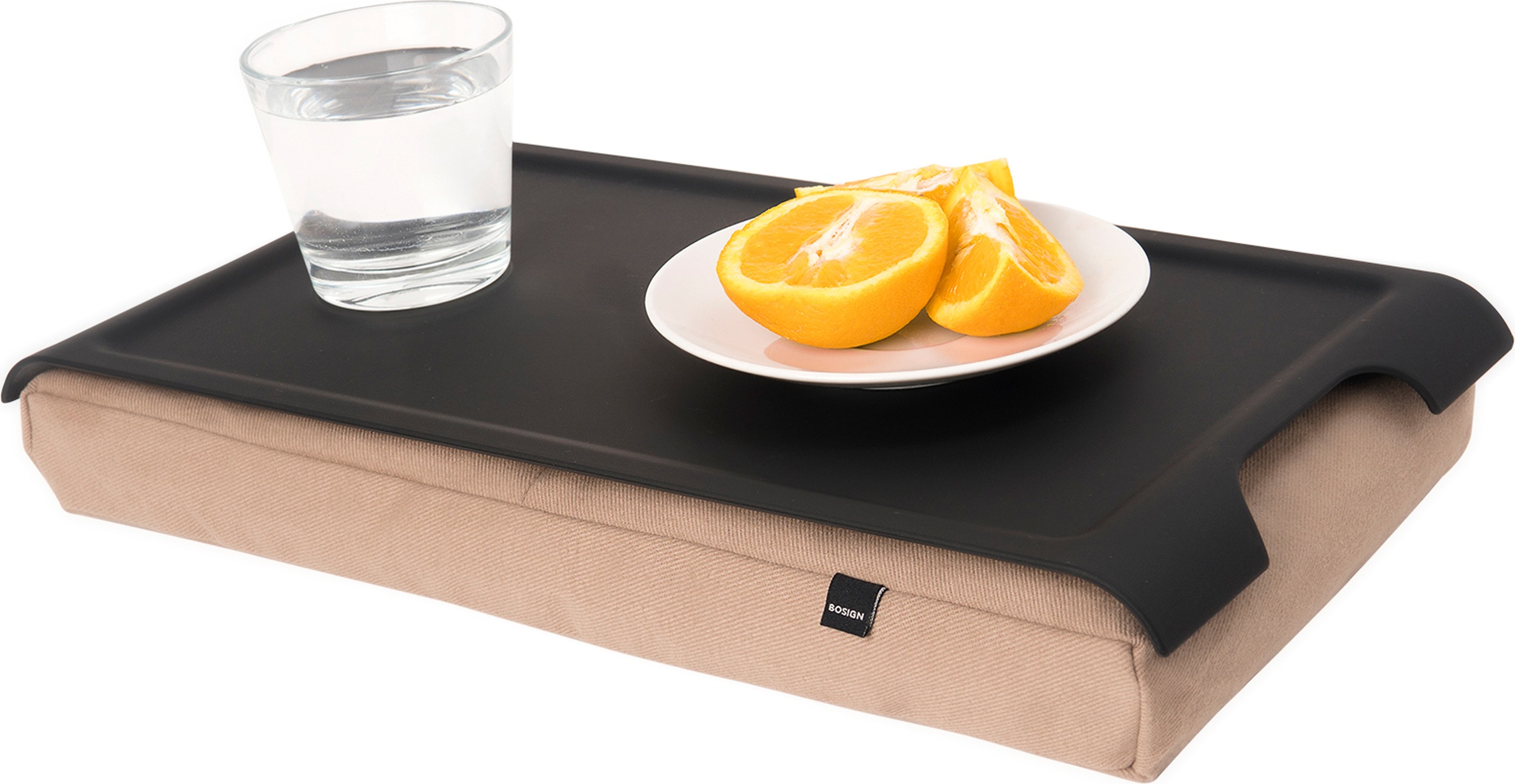 Taca Mini Laptray czarna plastikowa z antypoślizgową powłoką z beżową poduszką
