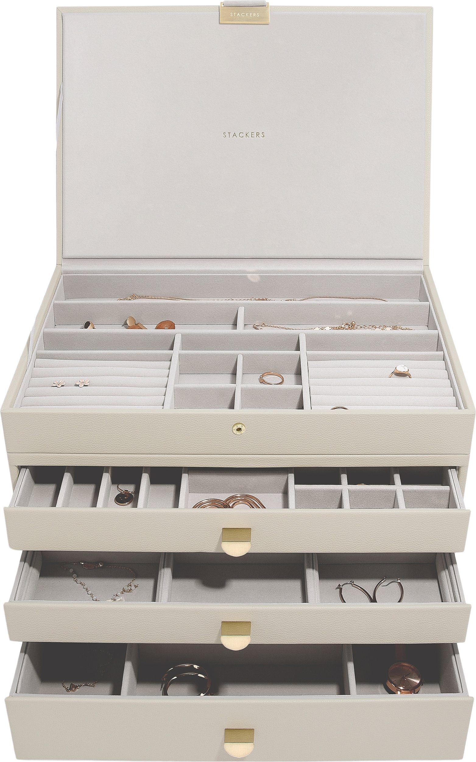 Szkatułka na biżuterię Stackers poczwórna supersize jasnobeżowa z 3 szufladami