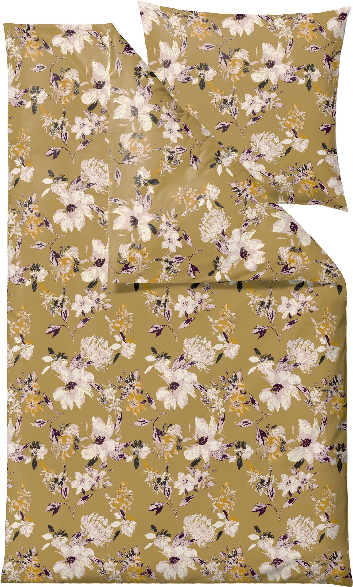 Pościel History Bloom 135 x 200 cm złota z poszewką na poduszkę 80 x 80 cm