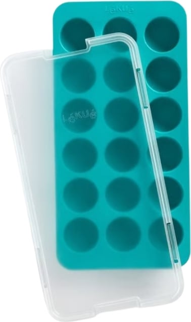 Foremka do lodu Lekue okrągłe kostki niebieska z pokrywką