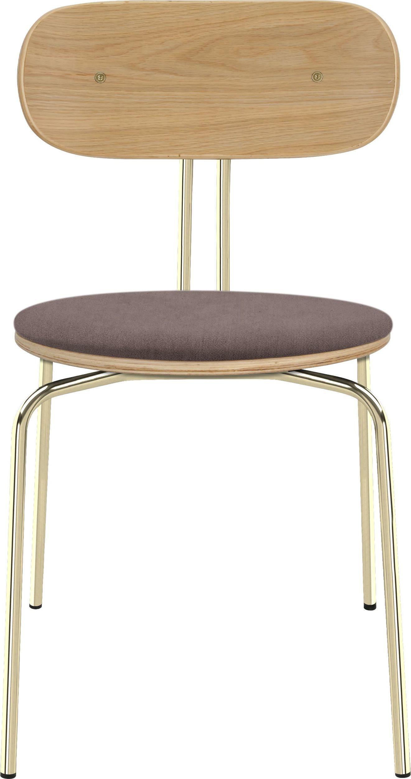 Krzesło Curious brązowoszare z tapicerowanym siedziskiem na mosiężnych nogach