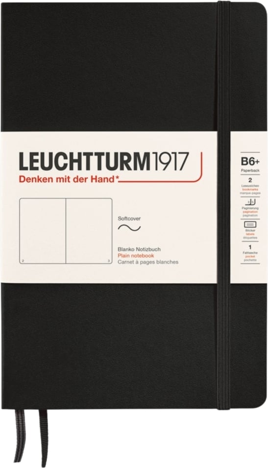Notes gładki w miękkiej oprawie Leuchtturm 1917 B6+ 123 strony czarny 80 g/m²